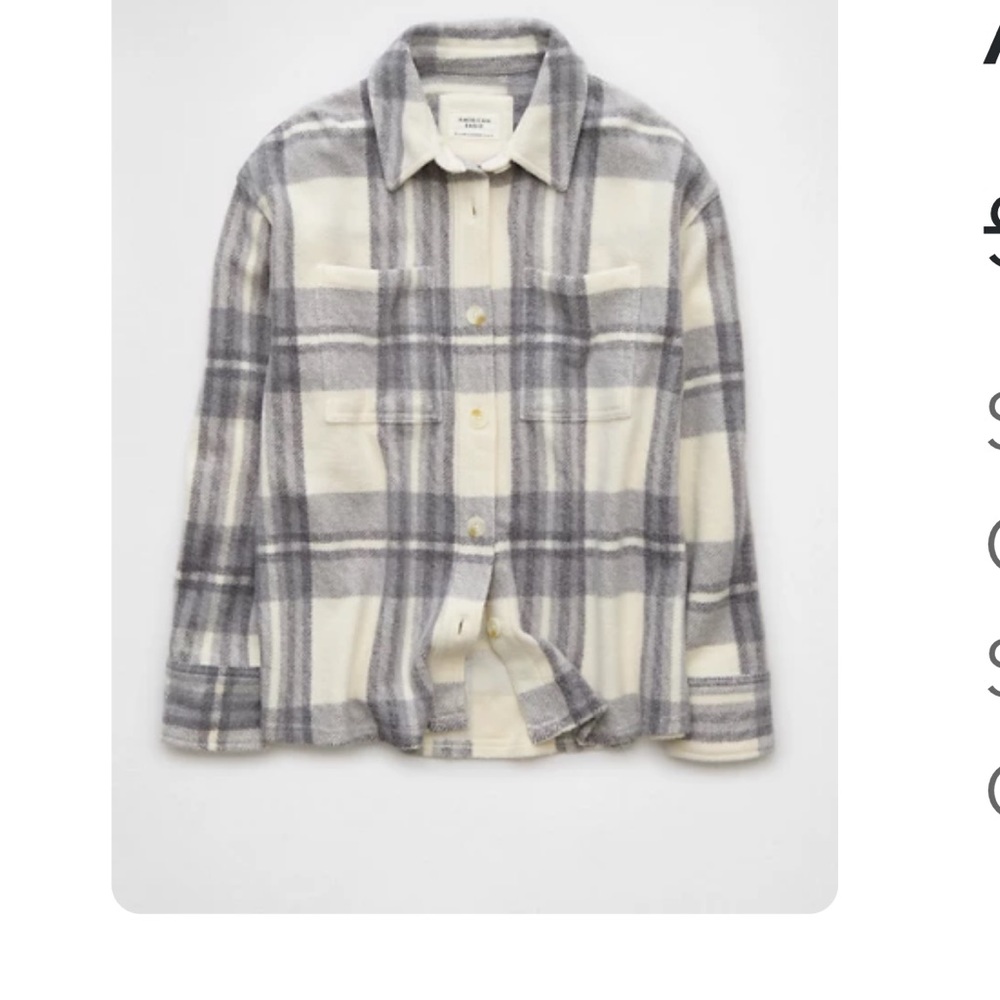 American Eagle Outfitters Gray and Cream Plaid Button Down Shirt